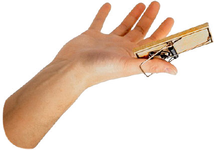 Mr. Hand says, "Ouch, ouch, ouch!"
